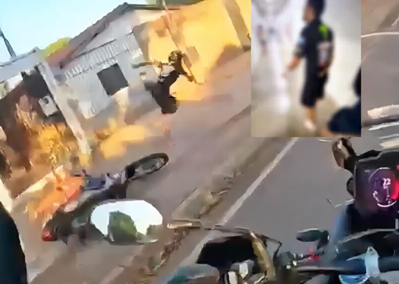 Vídeo mostra motociclista em fuga da PRF cair com garupa e tentar escapar a pé em Rondonópolis