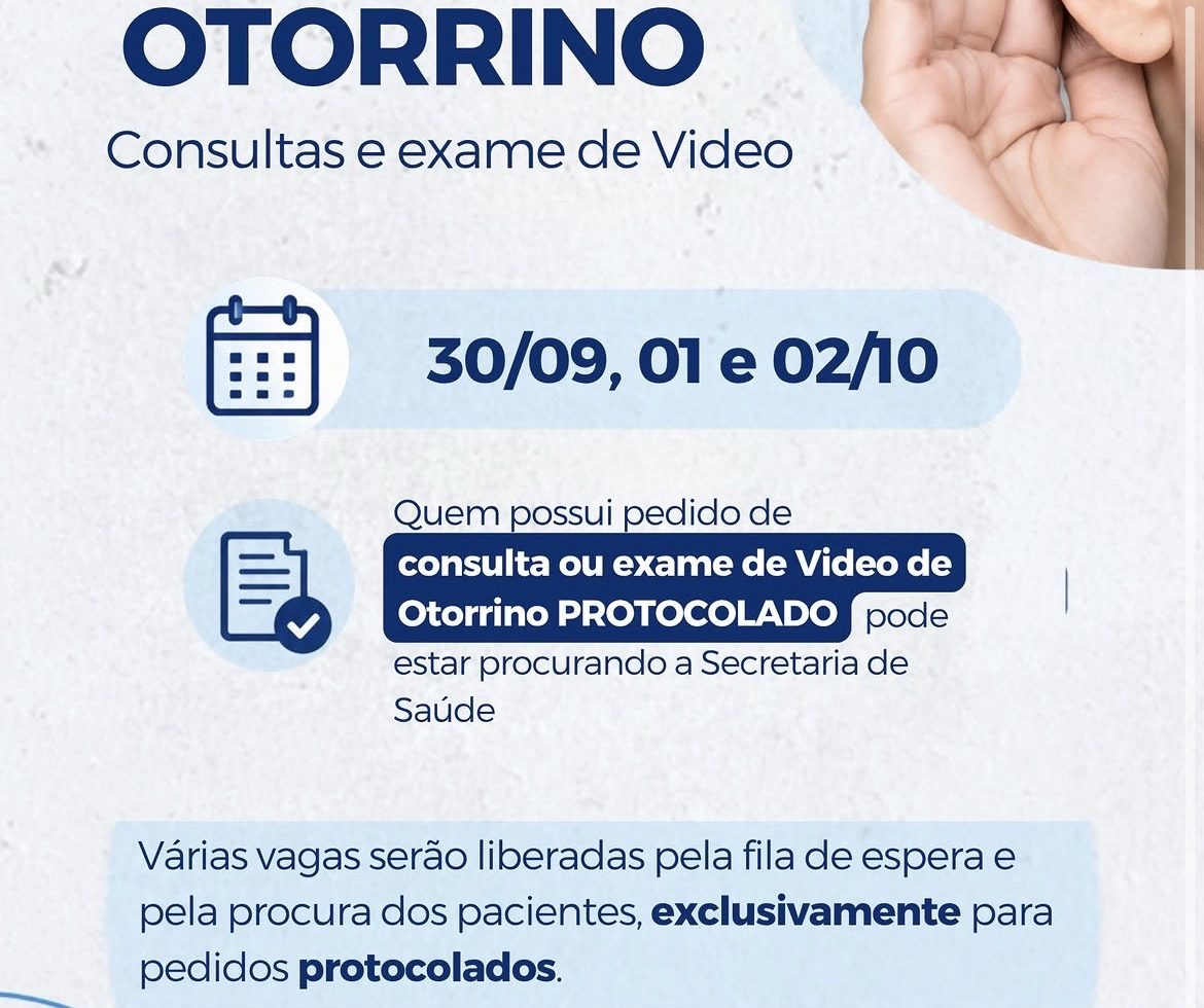 Cáceres terá ação de otorrino com consultas e exames nos dias 30 de setembro, 1º e 2 de outubro