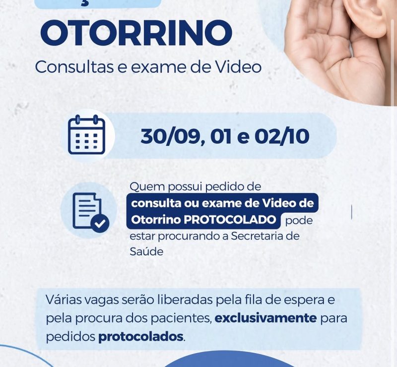 Cáceres terá ação de otorrino com consultas e exames nos dias 30 de setembro, 1º e 2 de outubro