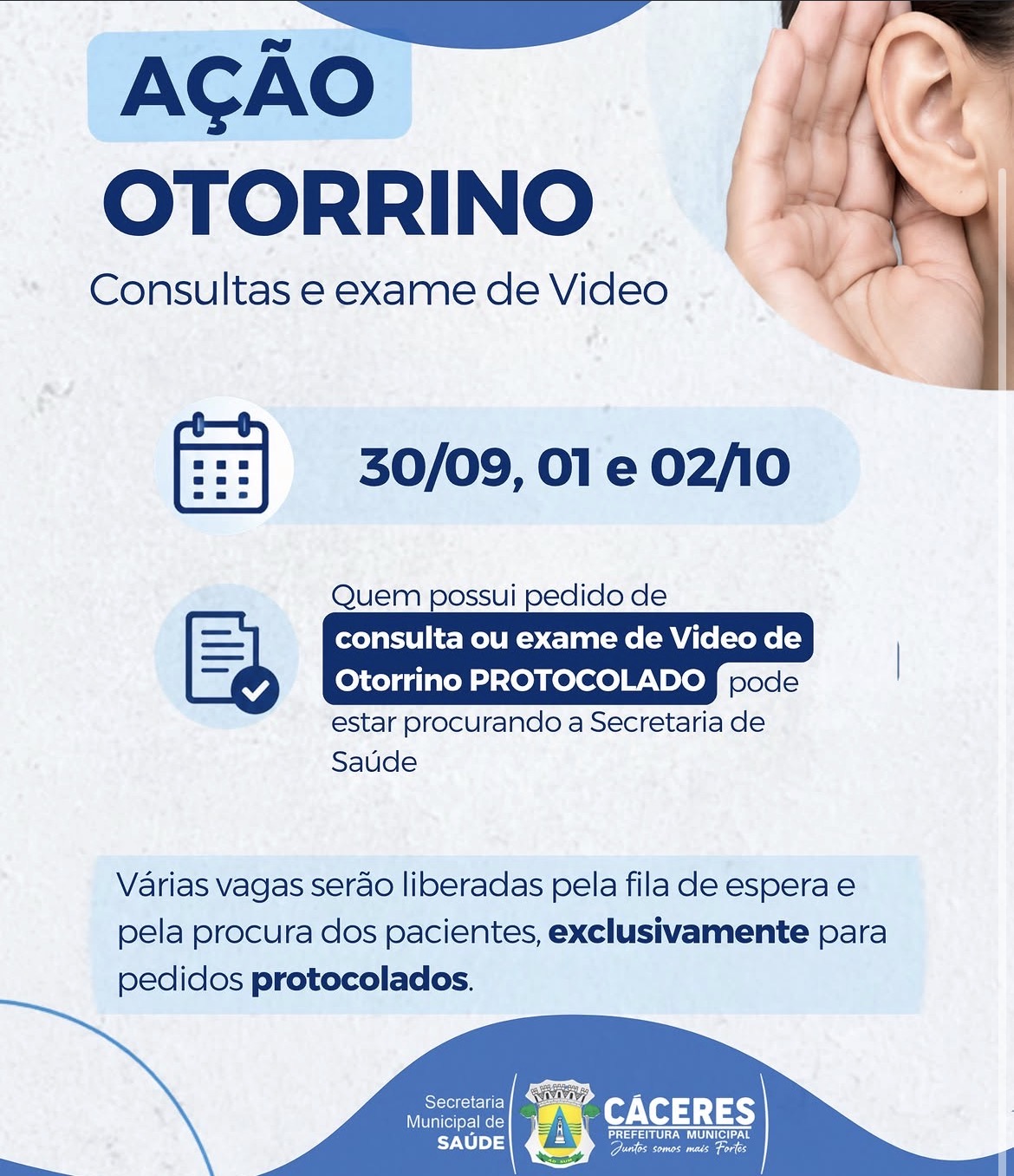 Cáceres terá ação de otorrino com consultas e exames nos dias 30 de setembro, 1º e 2 de outubro